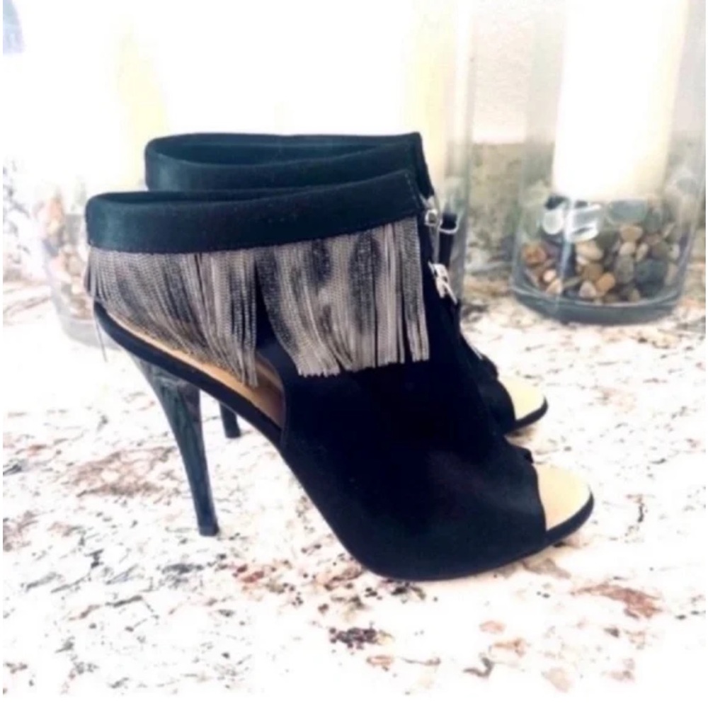 Giuseppe Zanotti Black and Silver Fringe Heels
